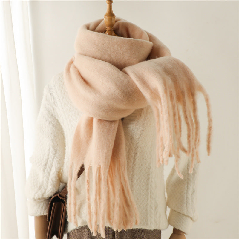 Women's & Men's Pure Color Winter Warm Lengthened Fringe Scarfs