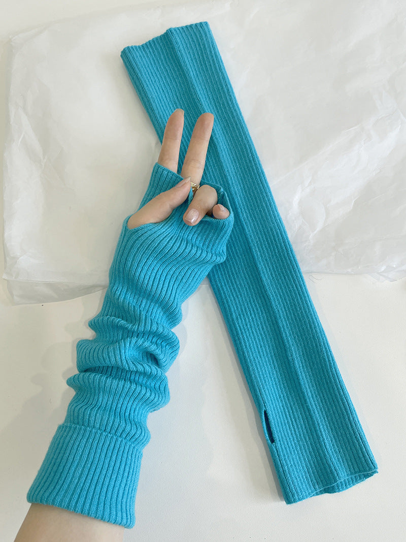 Women's Knitted Wool Half-sleeve Warm Open Finger Touch Screen Arm Gloves