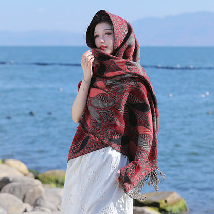 Women's Ethnic Style Cape Shawl Thickened Cashew Pattern Western Scarfs