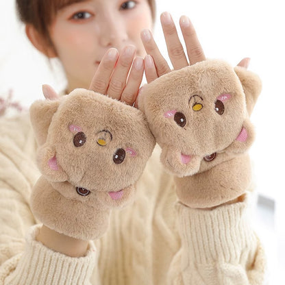 Women's Cute Riding Korean Style Cartoon Veet Gloves