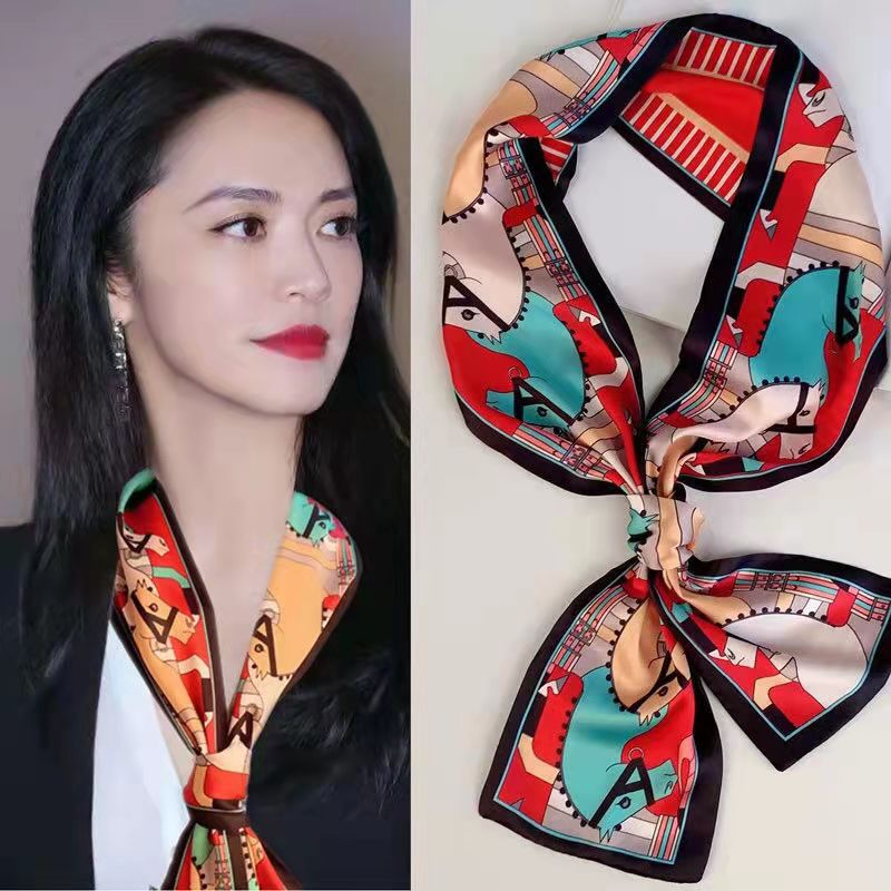 Women's Long Printed Two-color Decorative Ribbon Small Scarfs