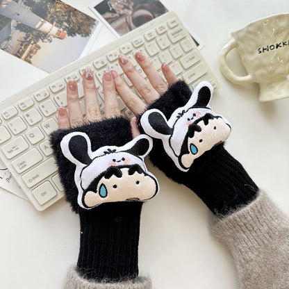 Half Finger Cartoon Knitted Bracers Thick Gloves