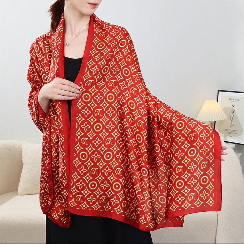 Women's Brocade Satin Fashion Long Four Air Scarfs