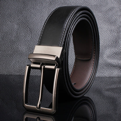 Men's Leather Cowhide Rotating Pin Buckle Casual Classic Belts