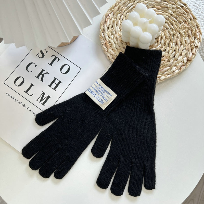 Keep Warm Five-finger Solid Color Knitted Gloves