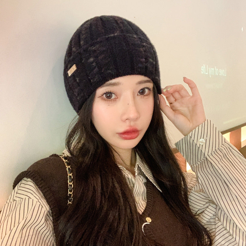 Women's Korean Hat Fashion Color Knitted Woolen Winter Hats & Caps