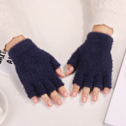 Women's & Men's Warm Knitted Writing Fingerless Solid Color Gloves