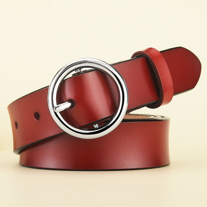 Women's Leather Round Buckle Cowhide Korean Style Belts