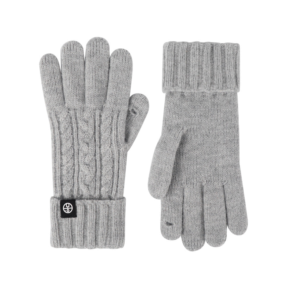 Color Knitted Retro Jacquard Fleece Lining Cycling Gloves