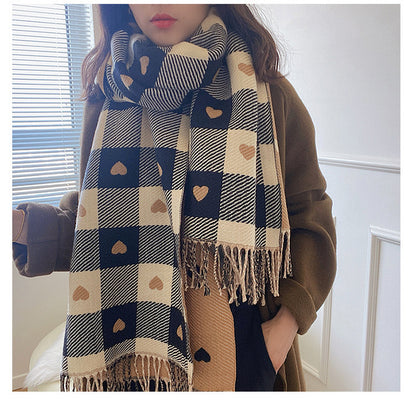 Women's Thick Tassel Cat Printing Shawl Warm Scarfs