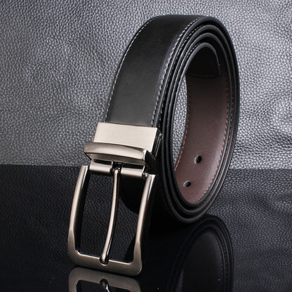 Men's Leather Cowhide Rotating Pin Buckle Casual Classic Belts