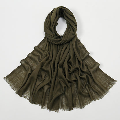 Women's Slub Cotton Solid Color Linen Feel Burrs Scarfs