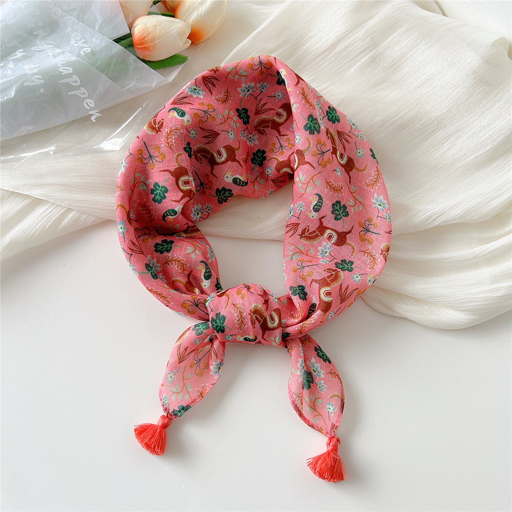 Women's Linen Small Square Towel Neck Decorative Scarfs