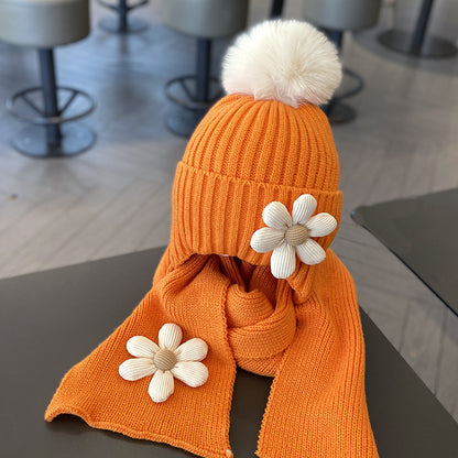 Warm Thickened Two-piece Set Flower Knitted Kids' Headwear