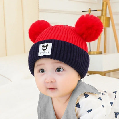 Boys Woolen Cute Thickened Warm Knitted 2 Pieces Kids' Headwear