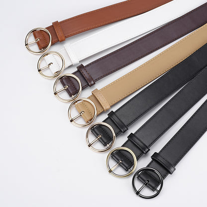 Women's Korean Style Personalized Round Buckle Leather Belts