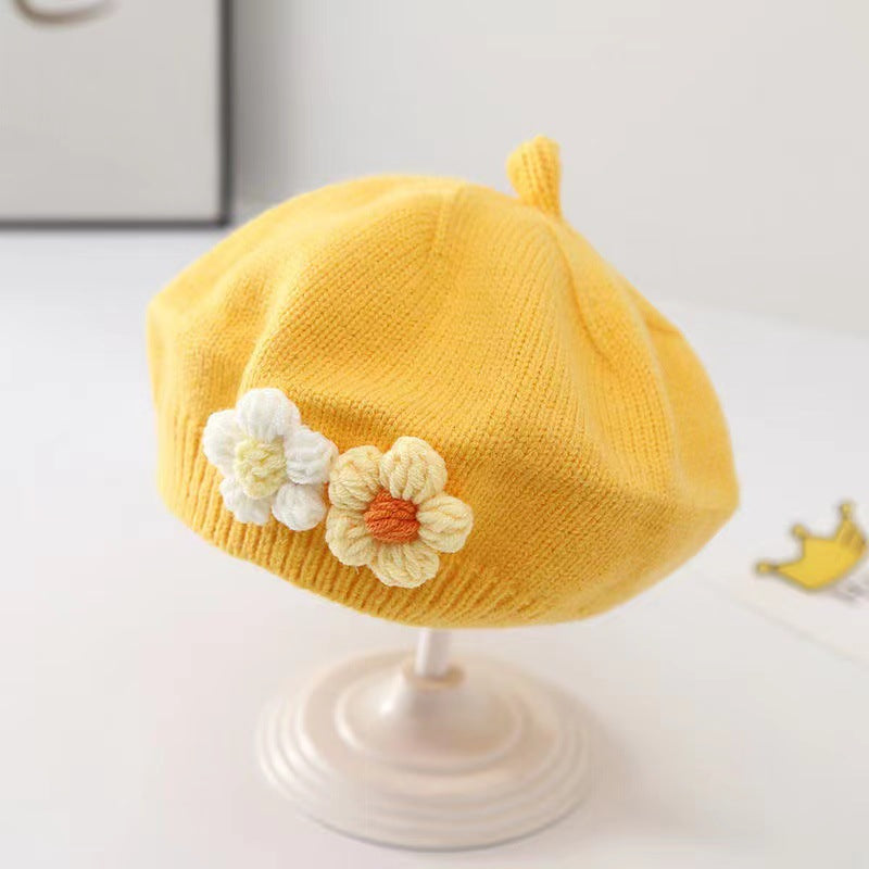 Hat Knitted Beret Cute Flower Painter Kids' Headwear