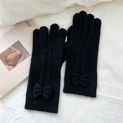 Touch Screen Finger Cute Knitting Wool Five Female Gloves