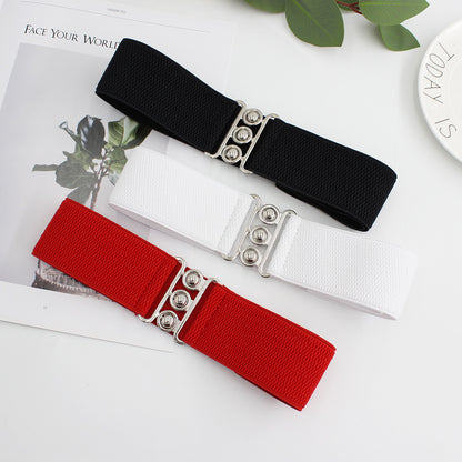 Women's Elastic Pair Of Buckles Dress Decorative Belts