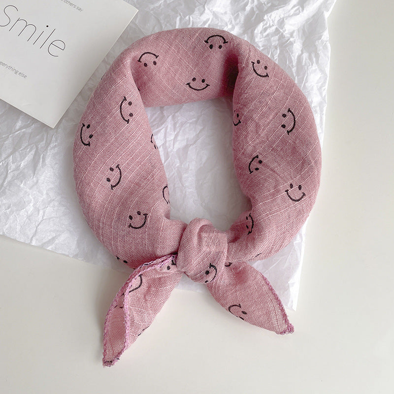 Women's & Men's Smiley Face Cotton Linen Thin Kerchief Scarfs