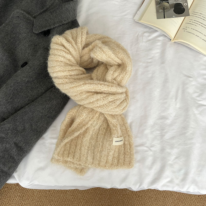 Women's Pure Color Knitted With Wool White Scarfs