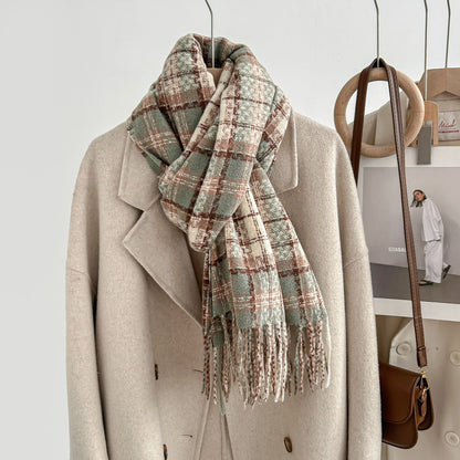 Winter Plaid Cashmere Warm Tassel Shawl Scarfs