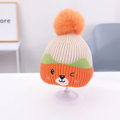 Children's Warm Cute Fur Ball Cartoon Woolen Kids' Headwear