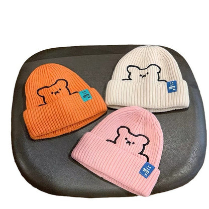 Embroidery Hat Bear Plus Veet Woolen Boys Kids' Headwear