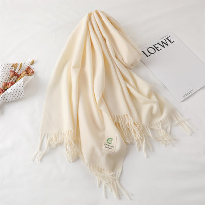 Women's For Keep Warm Color Monochrome Tassel Long Scarfs