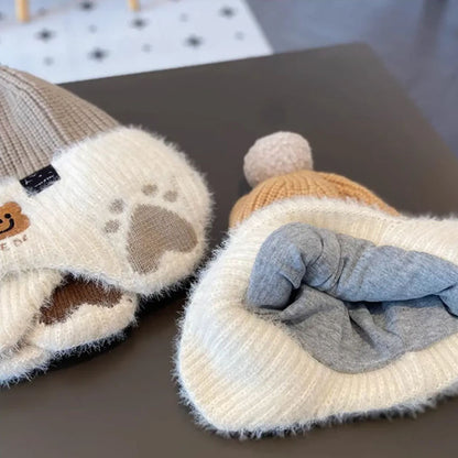 Children's Warm Knitted Male Female Cute Bear Fur Kids' Headwear