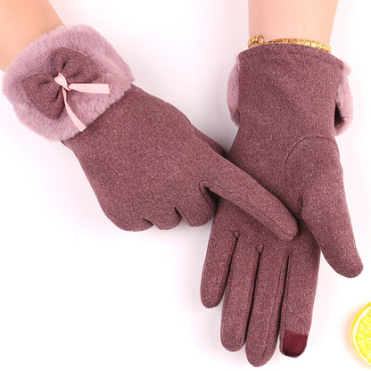 Women's Cycling Cute Bow Warm Cold Protection Gloves