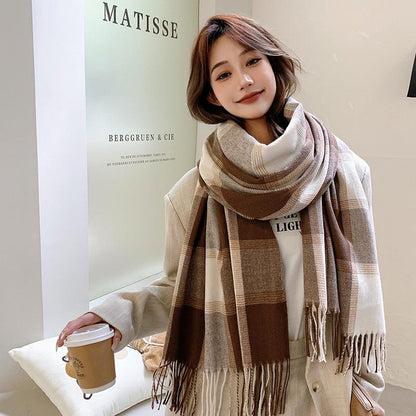 Women's & Men's Korean Style Winter Cashmere Vintage Plaid Scarfs