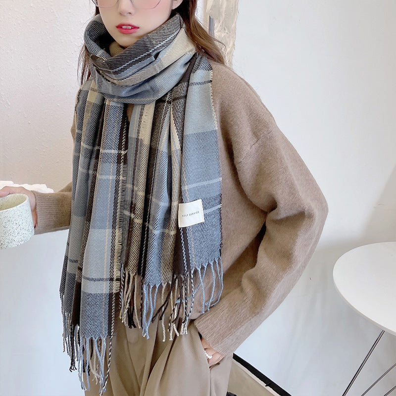 Women's Plaid Korean Style British Color Matching Cashmere Shawl Scarfs