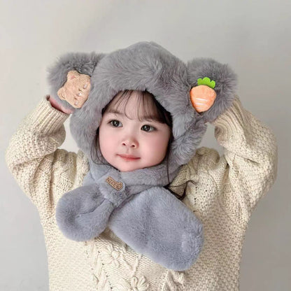 Children's Hooded Suit Fleece-lined Warm Thickened Cold Protection Kids' Headwear