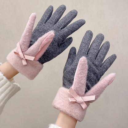 Women's For Winter Fleece-lined Thick Suede Touch Gloves