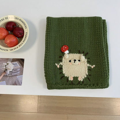 Mushroom Bear Embroidery Knitted Female Winter Warm Cute Scarfs