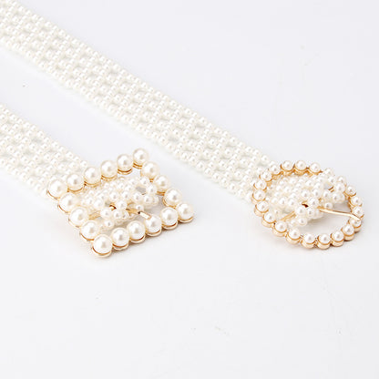 Women's Lady Sweet Fashion Imitation Pearl Woven Waist Chain Belts