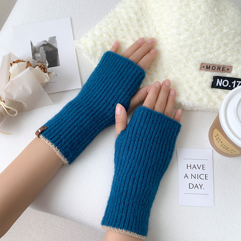 Women's Knitted Half Winter Fingerless Finger Writing Gloves