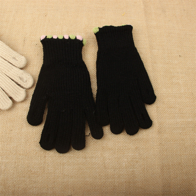 Women's Korean Style Solid Color Knitted Knitting Gloves