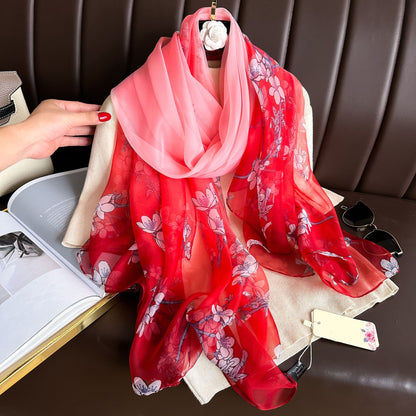 Women's Polka Dot Printed Long Wear Silk Scarfs