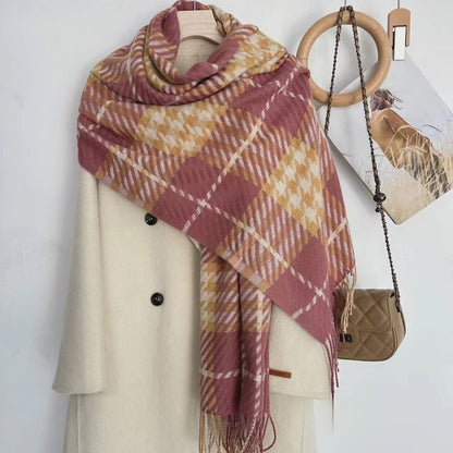 Winter Plaid Cashmere Warm Tassel Shawl Scarfs