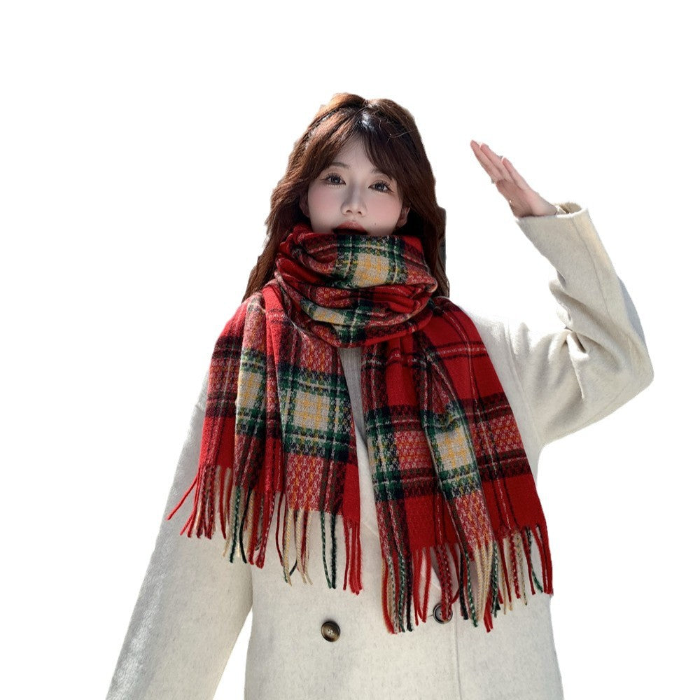 Plaid Female Winter Korean Style Thick Scarfs