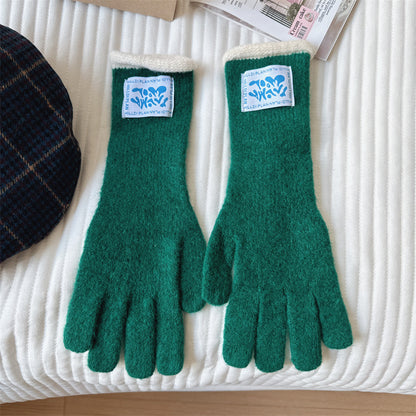 Winter Wool Knitted Touch Screen Cloth Label Thickened Gloves