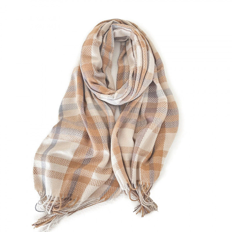 Women's Sweet Warm Artificial Cashmere Plaid Shawl Scarfs