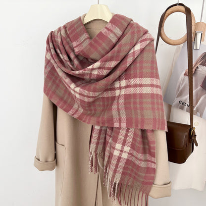 Women's Slouchy Plaid Korean Tassel Shawl Scarfs