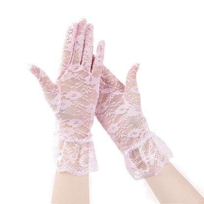 Women's Driving Black Big Lace Sexy Short Gloves