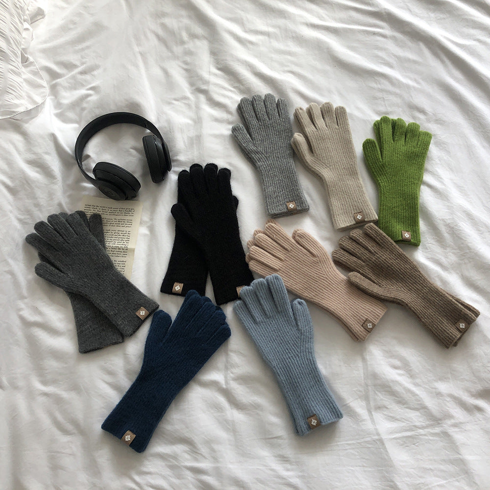 Surrogate Shopping Wool Solid Color Five Finger Gloves