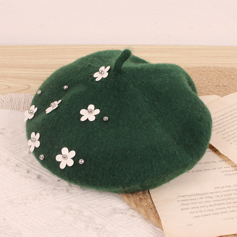 Children's Flower Wool Beret Cute Painter Keep Kids' Headwear