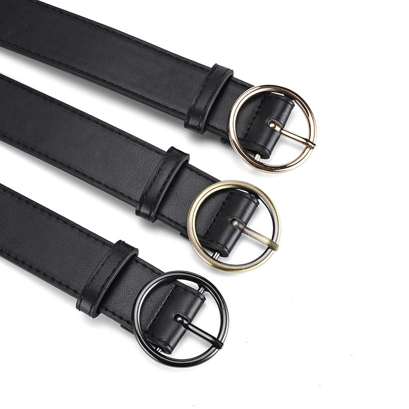 Women's Korean Style Personalized Round Buckle Leather Belts