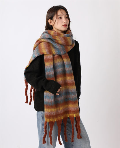 Women's Winter Warm High-grade Fashionable Blue Plaid Scarfs